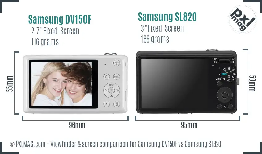 Samsung DV150F vs Samsung SL820 Screen and Viewfinder comparison