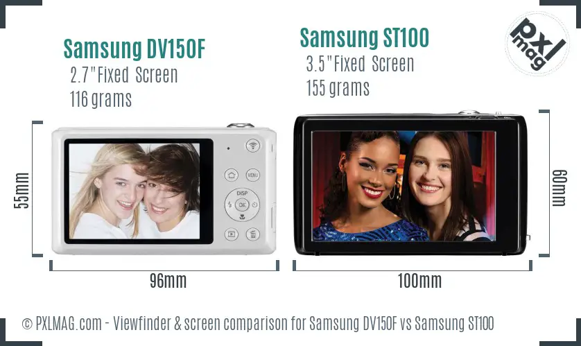 Samsung DV150F vs Samsung ST100 Screen and Viewfinder comparison
