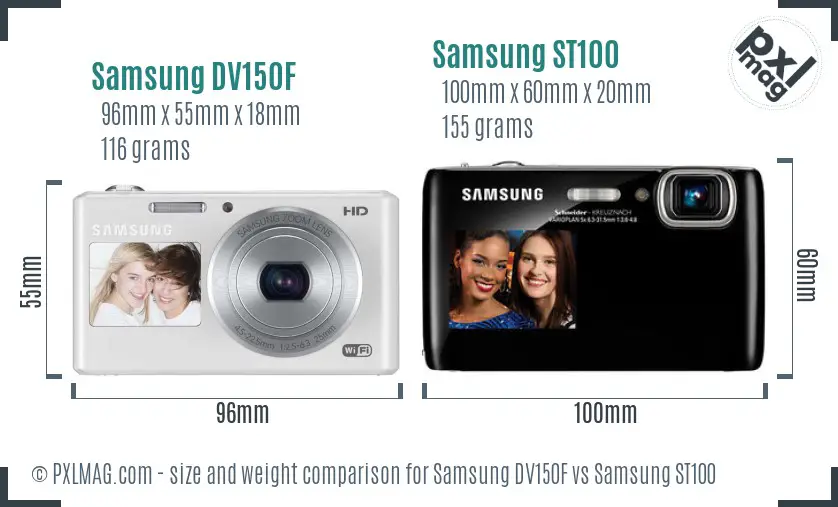 Samsung DV150F vs Samsung ST100 size comparison