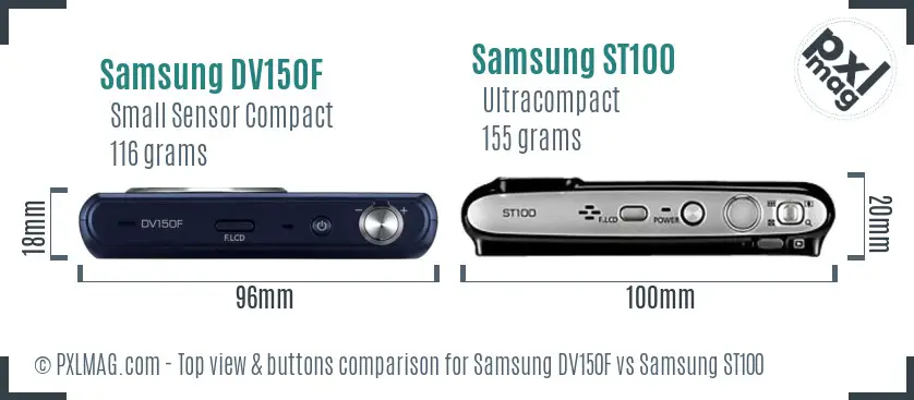 Samsung DV150F vs Samsung ST100 top view buttons comparison