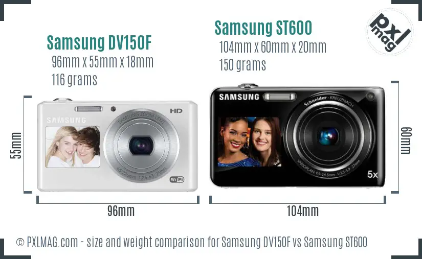 Samsung DV150F vs Samsung ST600 size comparison
