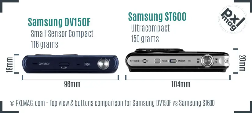 Samsung DV150F vs Samsung ST600 top view buttons comparison