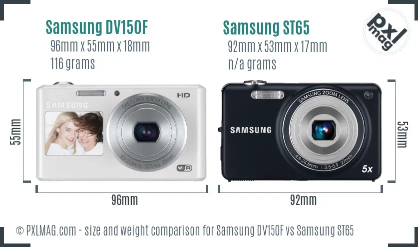 Samsung DV150F vs Samsung ST65 size comparison