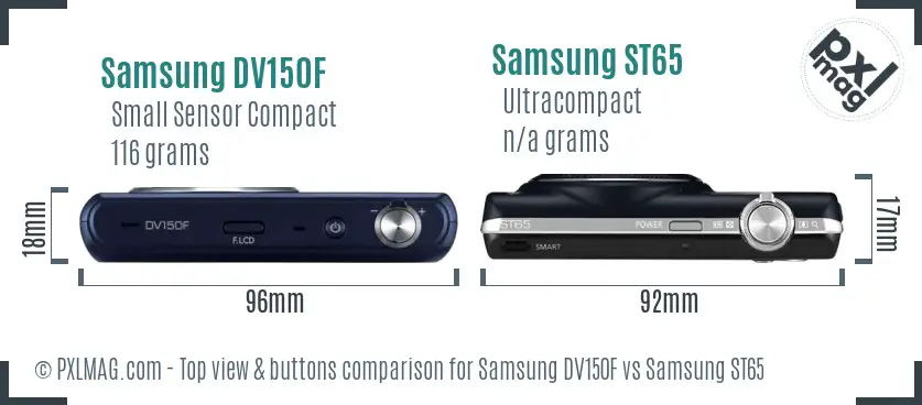 Samsung DV150F vs Samsung ST65 top view buttons comparison