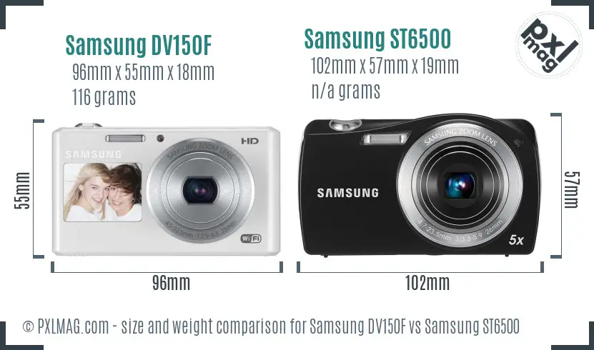 Samsung DV150F vs Samsung ST6500 size comparison