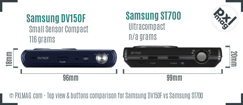 Samsung DV150F vs Samsung ST700 top view buttons comparison Samsung DV150F vs Samsung ST700 top view buttons comparison