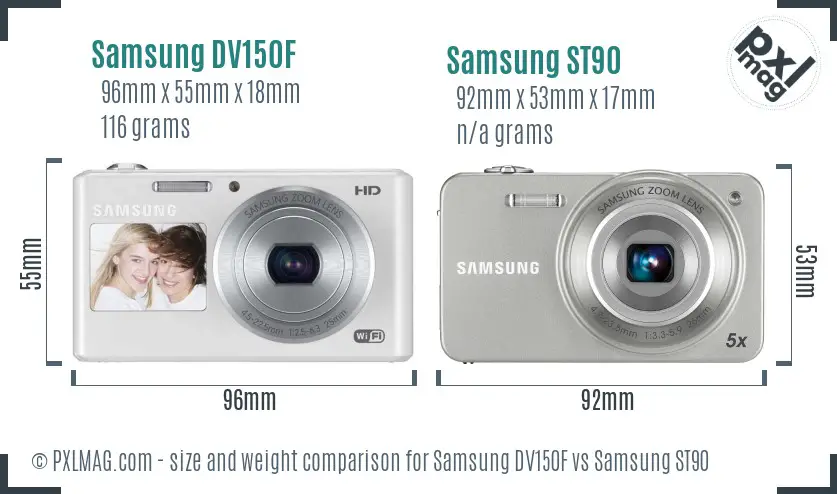 Samsung DV150F vs Samsung ST90 size comparison