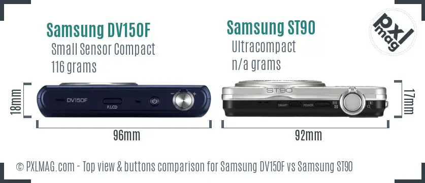 Samsung DV150F vs Samsung ST90 top view buttons comparison