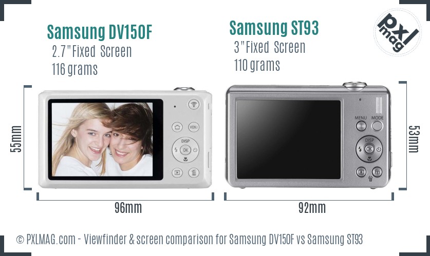 Samsung DV150F vs Samsung ST93 Screen and Viewfinder comparison