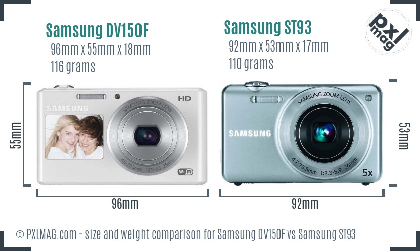Samsung DV150F vs Samsung ST93 size comparison Samsung DV150F vs Samsung ST93 size comparison