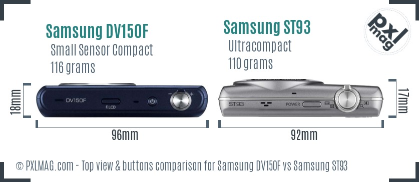 Samsung DV150F vs Samsung ST93 top view buttons comparison