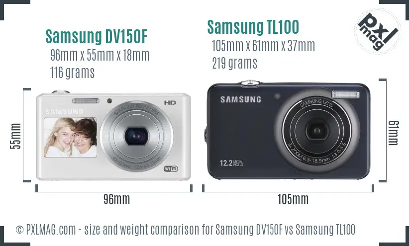 Samsung DV150F vs Samsung TL100 size comparison
