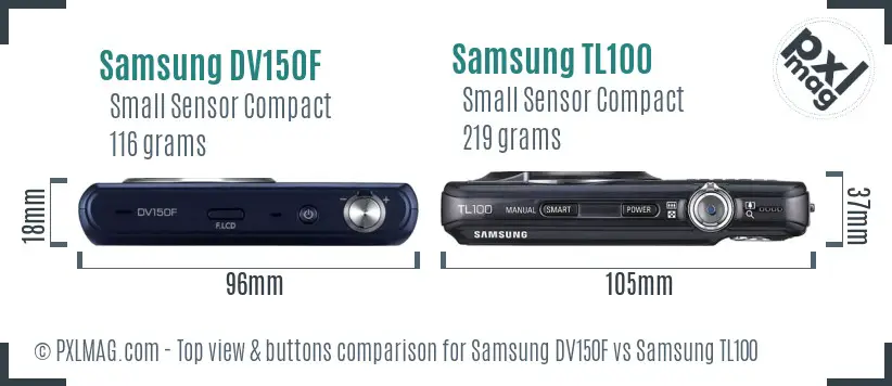 Samsung DV150F vs Samsung TL100 top view buttons comparison
