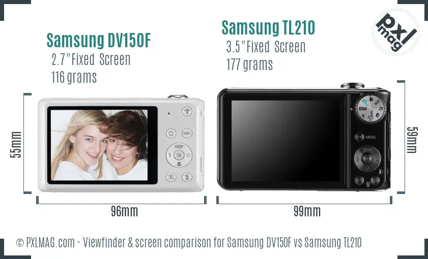 Samsung DV150F vs Samsung TL210 Screen and Viewfinder comparison