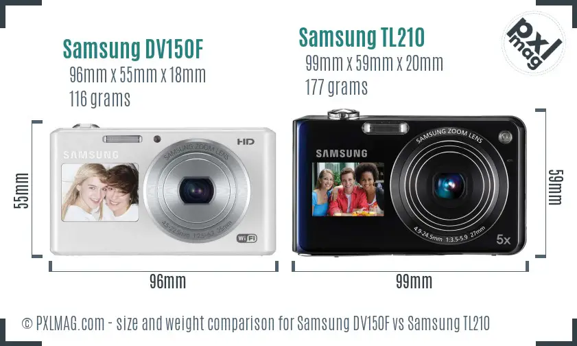 Samsung DV150F vs Samsung TL210 size comparison
