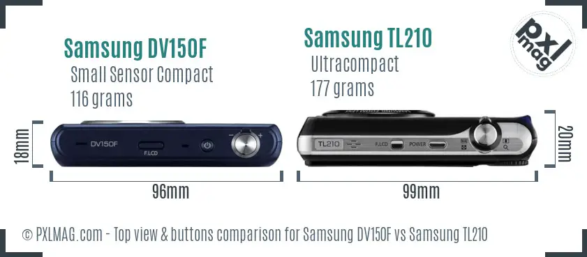 Samsung DV150F vs Samsung TL210 top view buttons comparison
