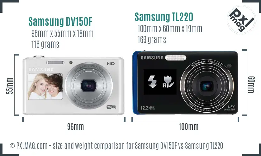 Samsung DV150F vs Samsung TL220 size comparison