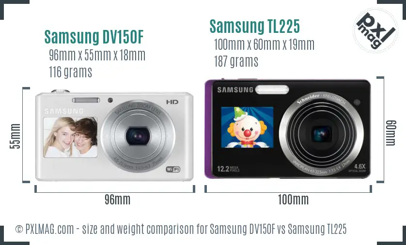 Samsung DV150F vs Samsung TL225 size comparison