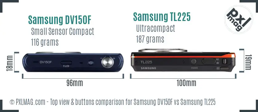 Samsung DV150F vs Samsung TL225 top view buttons comparison