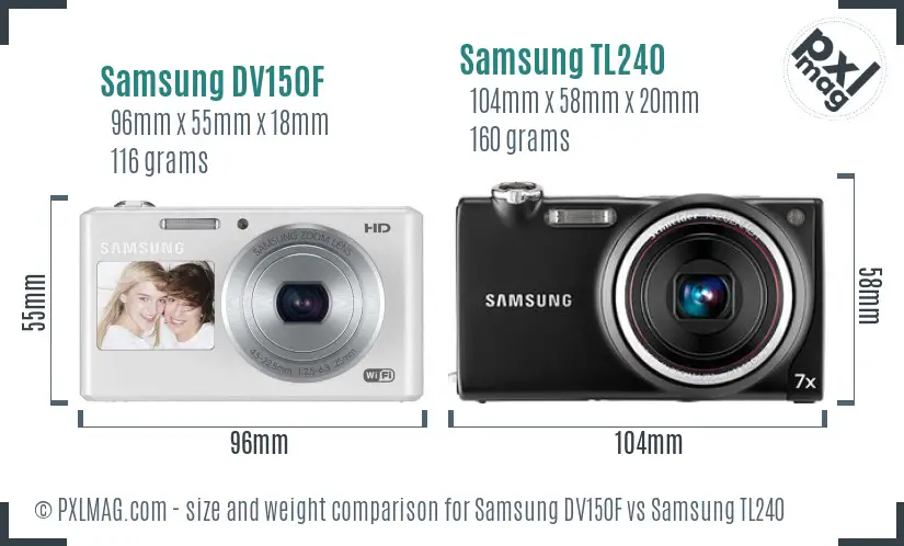 Samsung DV150F vs Samsung TL240 size comparison