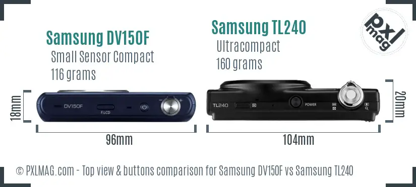 Samsung DV150F vs Samsung TL240 top view buttons comparison