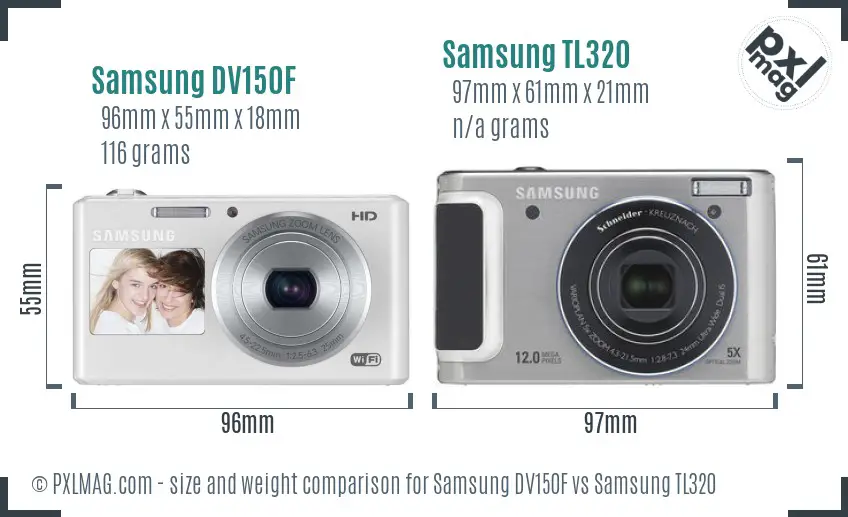 Samsung DV150F vs Samsung TL320 size comparison