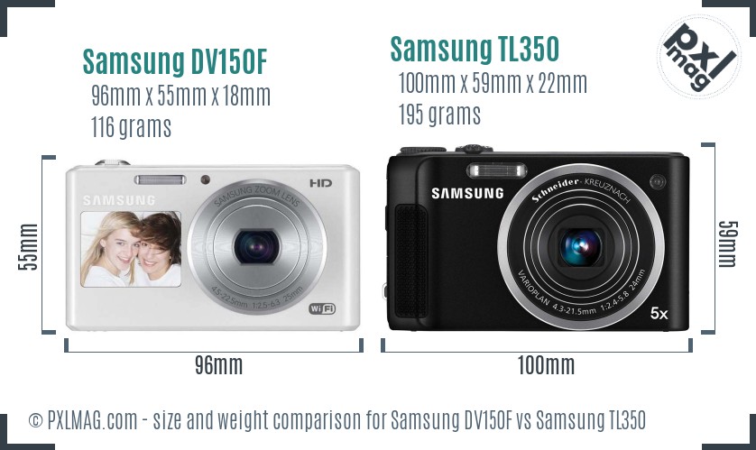 Samsung DV150F vs Samsung TL350 size comparison