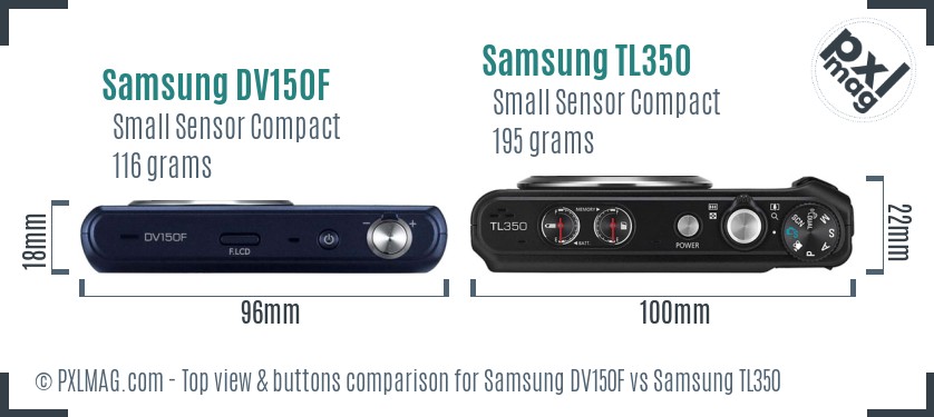 Samsung DV150F vs Samsung TL350 top view buttons comparison