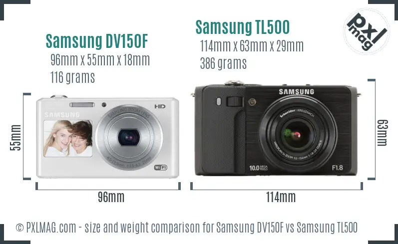 Samsung DV150F vs Samsung TL500 size comparison