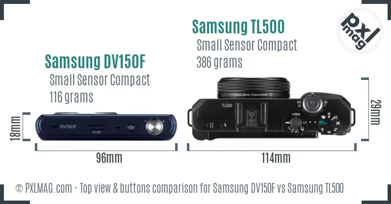 Samsung DV150F vs Samsung TL500 top view buttons comparison