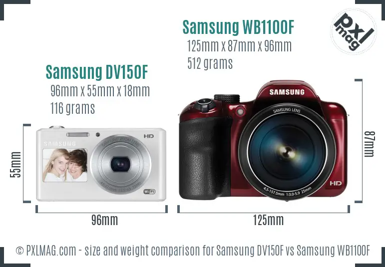 Samsung DV150F vs Samsung WB1100F size comparison