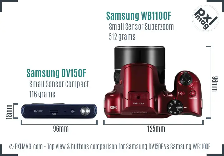 Samsung DV150F vs Samsung WB1100F top view buttons comparison