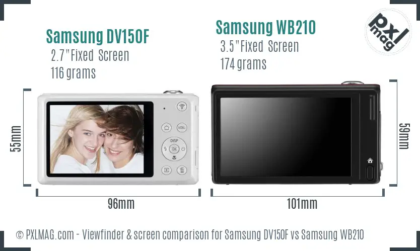 Samsung DV150F vs Samsung WB210 Screen and Viewfinder comparison