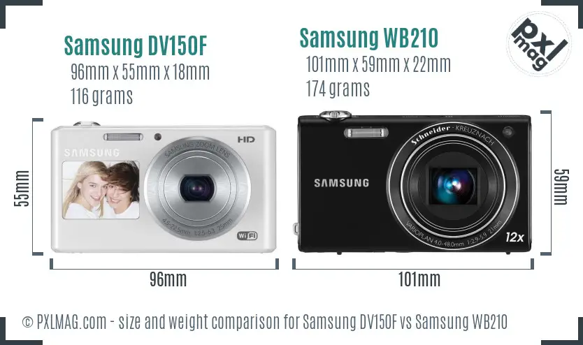 Samsung DV150F vs Samsung WB210 size comparison
