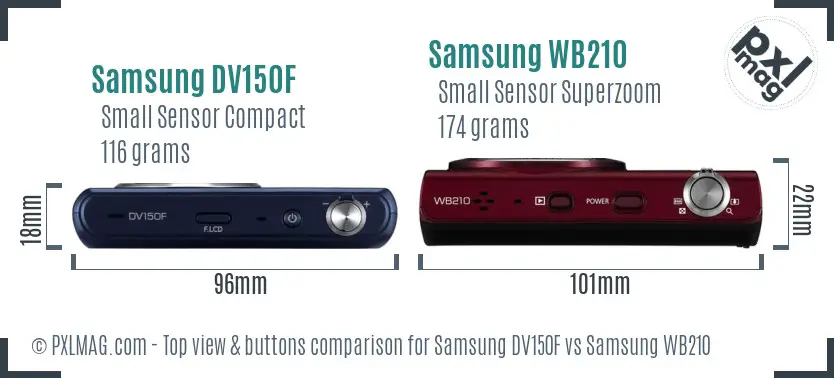 Samsung DV150F vs Samsung WB210 top view buttons comparison