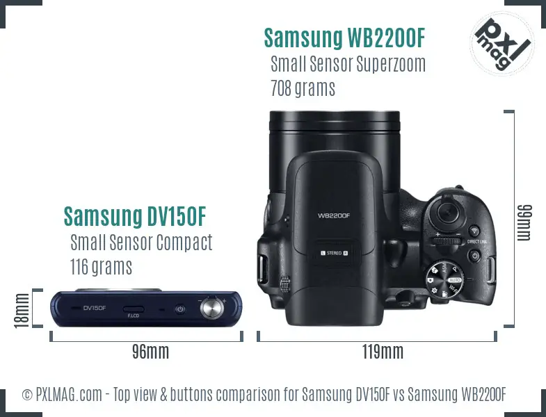 Samsung DV150F vs Samsung WB2200F top view buttons comparison