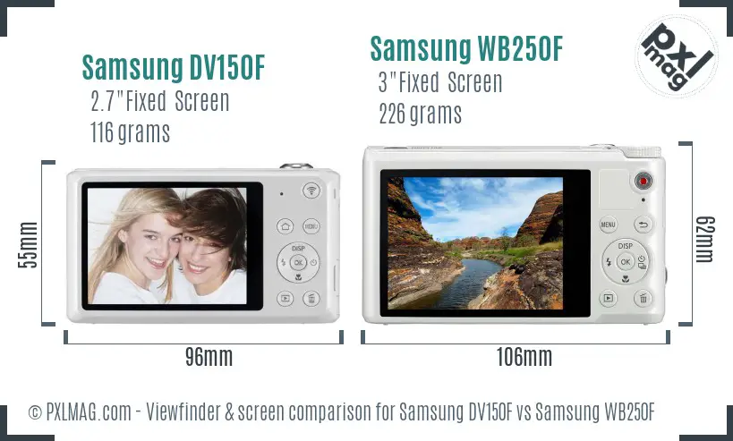 Samsung DV150F vs Samsung WB250F Screen and Viewfinder comparison