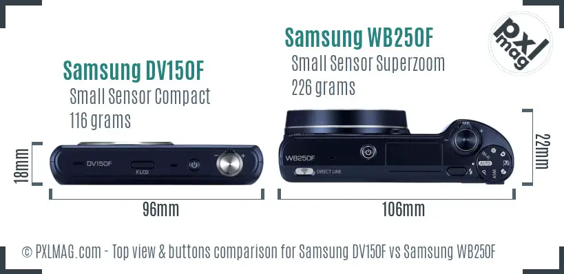 Samsung DV150F vs Samsung WB250F top view buttons comparison