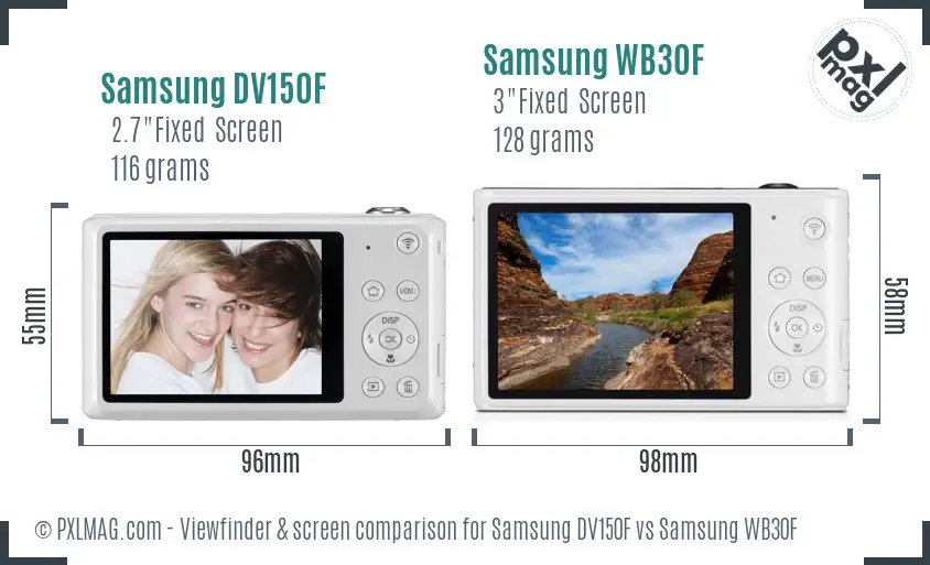 Samsung DV150F vs Samsung WB30F Screen and Viewfinder comparison