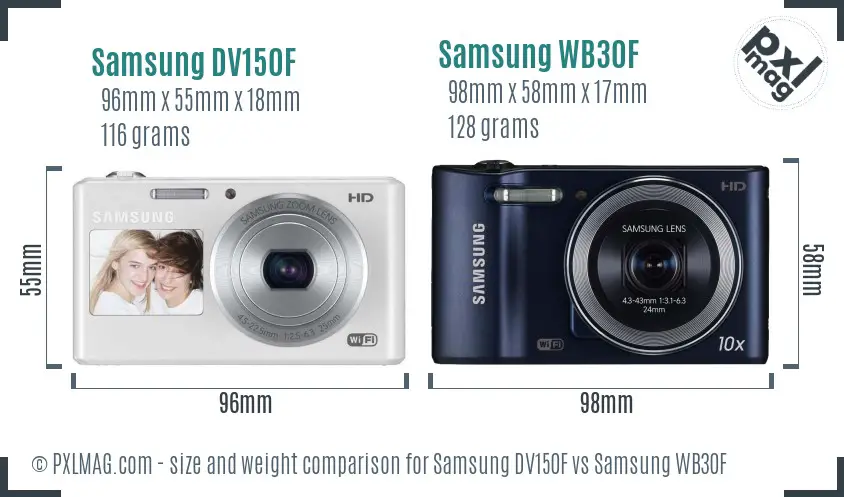 Samsung DV150F vs Samsung WB30F size comparison
