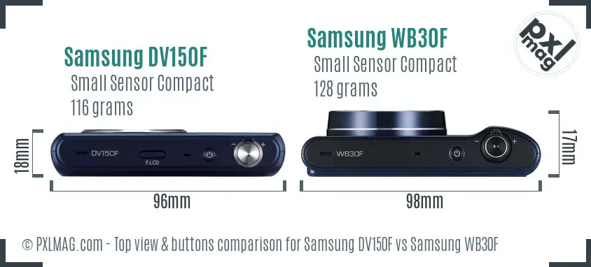 Samsung DV150F vs Samsung WB30F top view buttons comparison