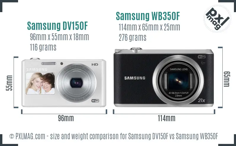 Samsung DV150F vs Samsung WB350F size comparison