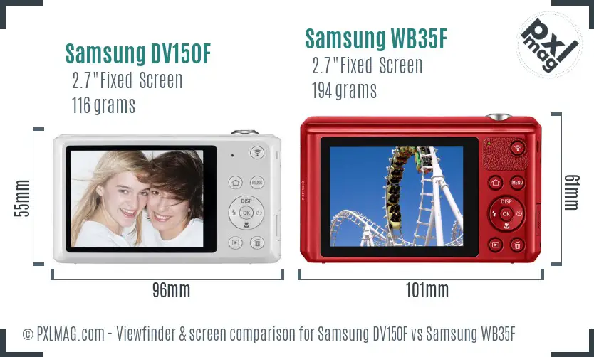 Samsung DV150F vs Samsung WB35F Screen and Viewfinder comparison