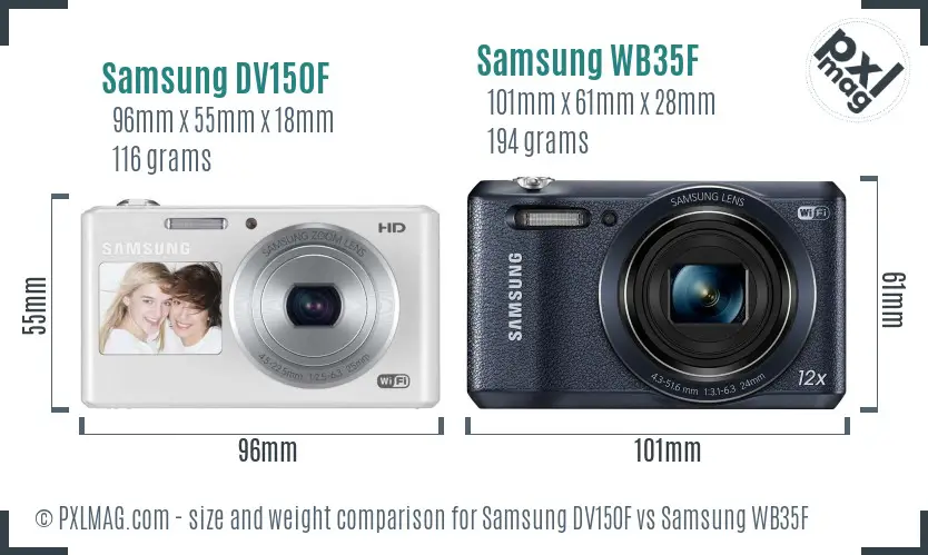 Samsung DV150F vs Samsung WB35F size comparison