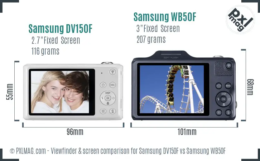 Samsung DV150F vs Samsung WB50F Screen and Viewfinder comparison