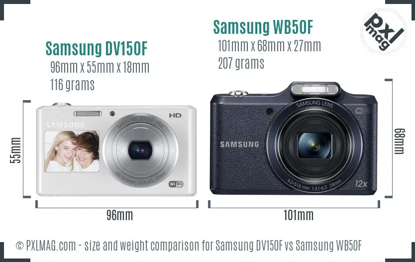Samsung DV150F vs Samsung WB50F size comparison