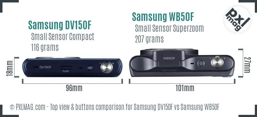 Samsung DV150F vs Samsung WB50F top view buttons comparison
