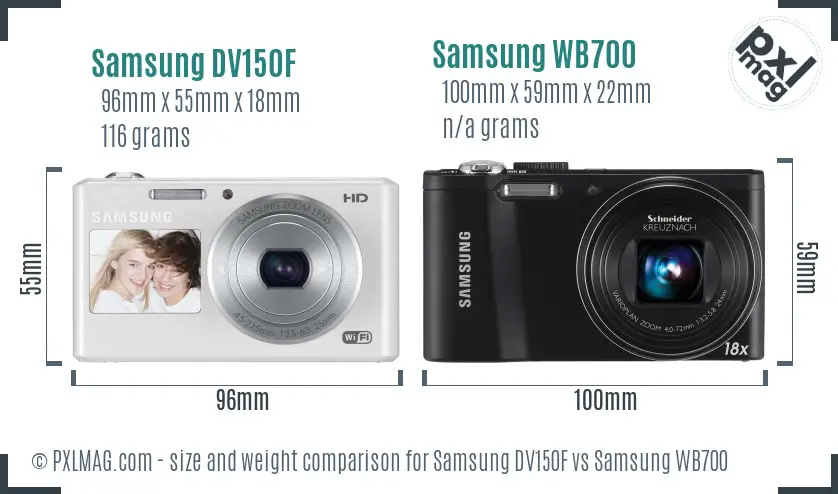 Samsung DV150F vs Samsung WB700 size comparison