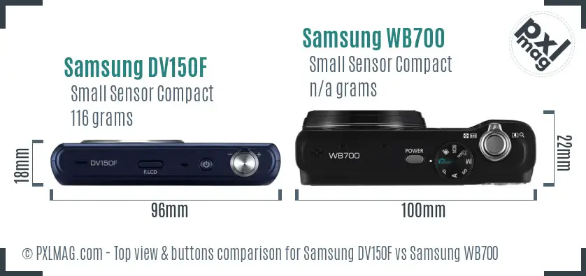 Samsung DV150F vs Samsung WB700 top view buttons comparison