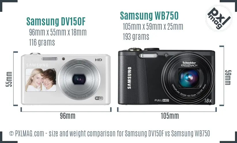 Samsung DV150F vs Samsung WB750 size comparison